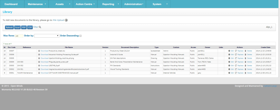 screenshot of Momenta CMMS